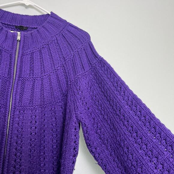 Talbots Womens Cable Knit Zip Up Cardigan Petite Plus Sz 2X Purple Essential - Picture 6 of 14